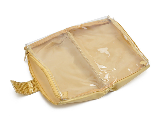 Cuoio portatile dell'unità di elaborazione dell'articolo da toeletta che piega colore dorato della borsa cosmetica per il viaggio